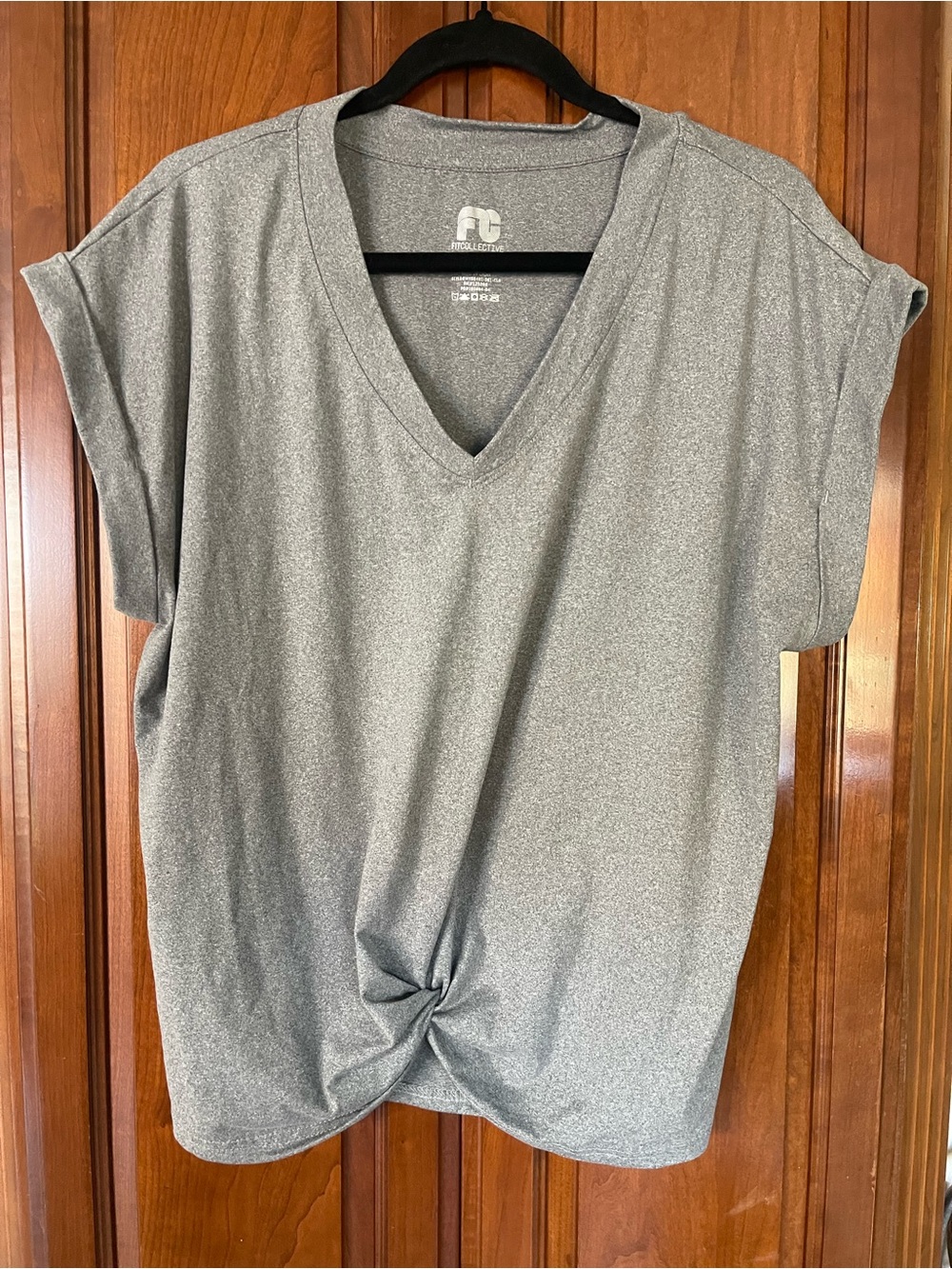 Women's Gray V-Neck Twist Front Tee by Active USA